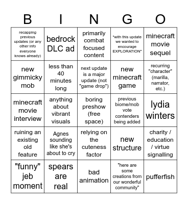 minecraft live september 2025 Bingo Card