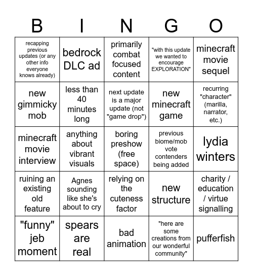 minecraft live september 2025 Bingo Card