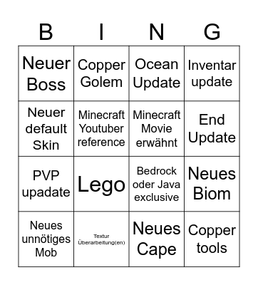 Minecraft Live 2025 Bingo Card