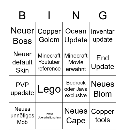 Minecraft Live 2025 Bingo Card
