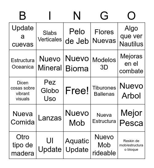 Minecraft Live 2025 Bingo Card