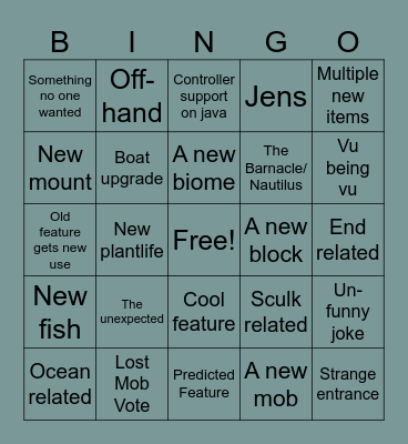 Minecraft Live #1 2025 Bingo Card