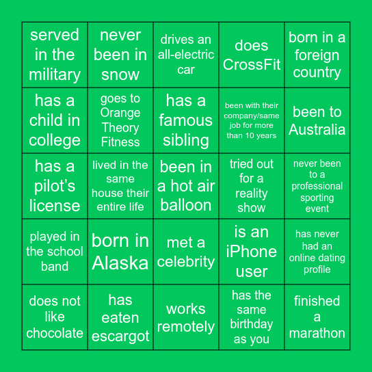 Singles Night: Bingo Mixer! Bingo Card