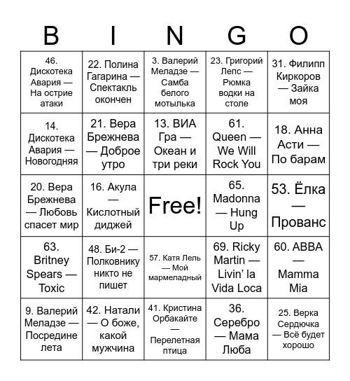 Music bingo Card