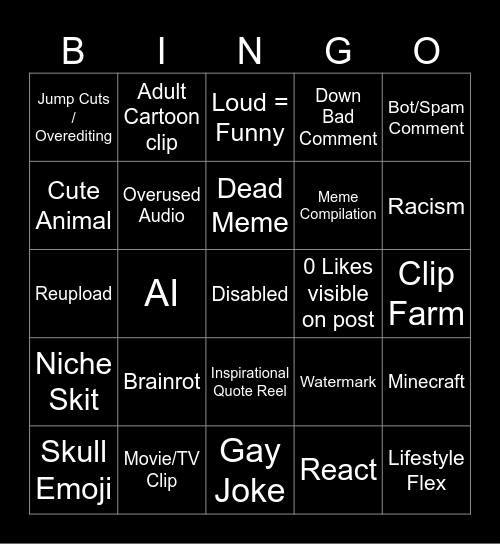 Instagram Reels Bingo Card