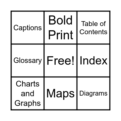 Text Features Bingo Card