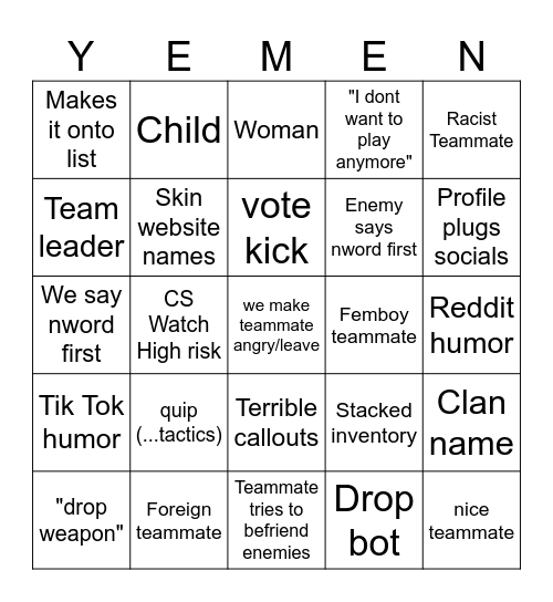 Drunker Strike Bingo Card