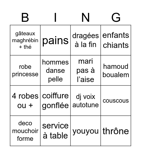 BINGO mariage kabyle Bingo Card