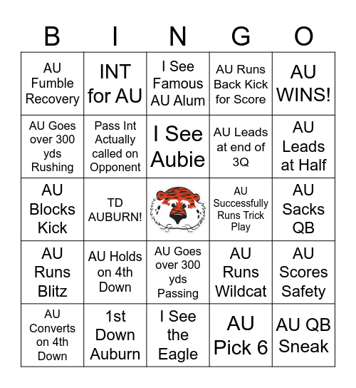 AUBURN BINGO Card