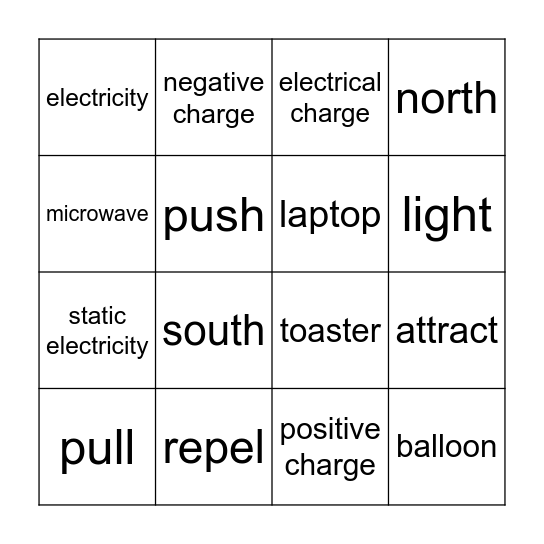 Electrical Charge Bingo Card