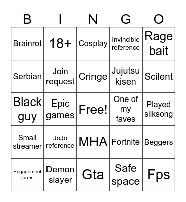 Streams Bingo Card