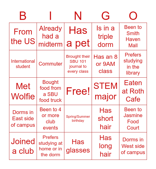 SBU 101 Week 6 Bingo Card