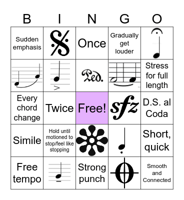 Musical Terminology Piano Bingo Card