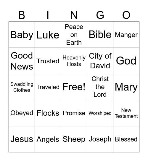 Jesus' Birth Bingo Card