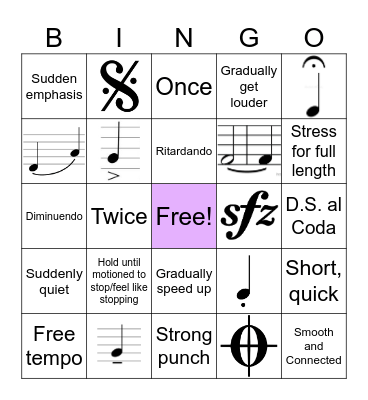 Musical Terminology Choir Bingo Card