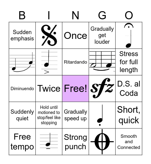 Musical Terminology Choir Bingo Card