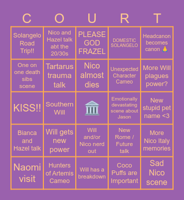 Court of The Dead BINGO Card