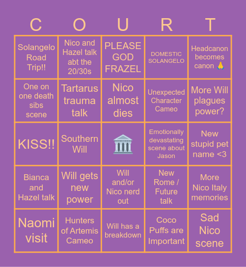 Court of The Dead BINGO Card
