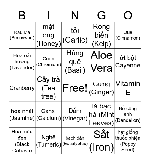 Biện pháp tự nhiên (Natural Remedies) Bingo Card