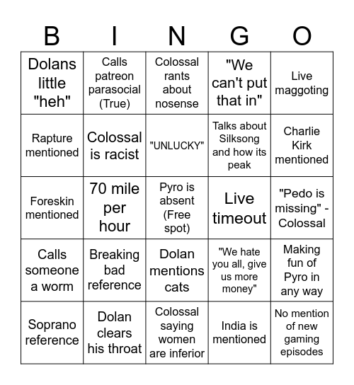 TBH Patreon bingo card Bingo Card