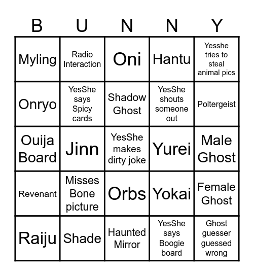 Phasmophobia Bingo Card