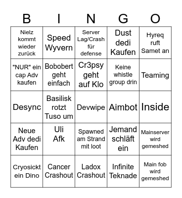 FOB Bingo Card