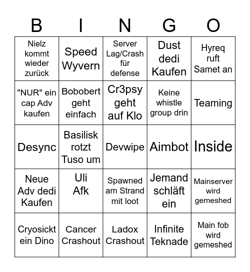FOB Bingo Card