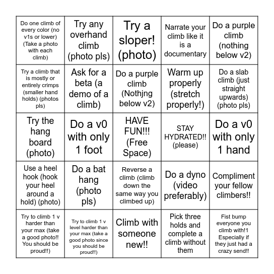 Climbing Bingo!! Bingo Card