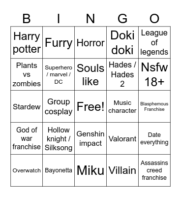 Connect con cosplay! Bingo Card