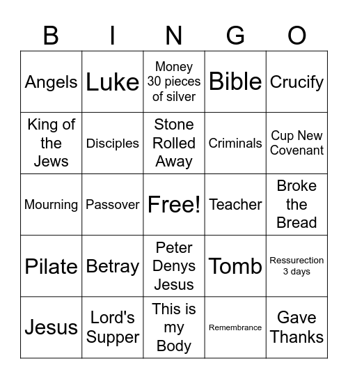 The Cross Bingo Card