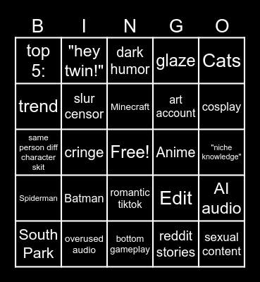 Tiktok Bingo Card