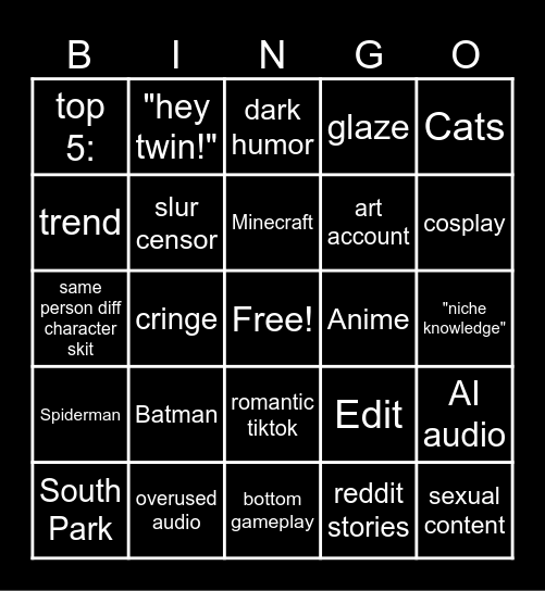 Tiktok Bingo Card