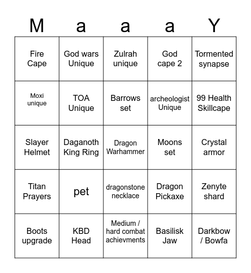 Yan & mich OSRS Bingo Card