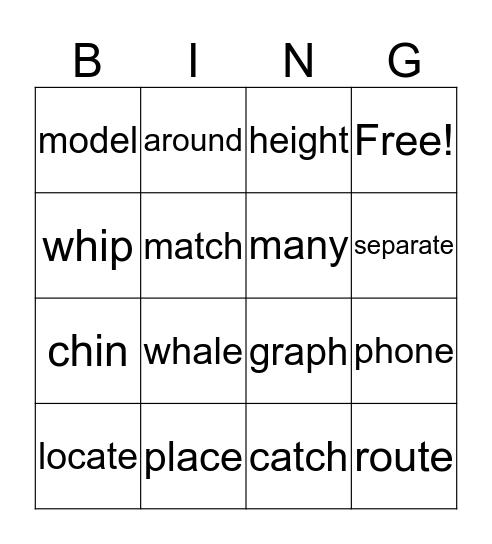 Spelling and Reading Words  Bingo Card