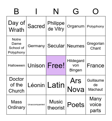 Medieval Bingo Card