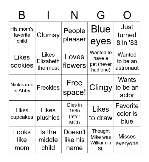 Crying Child bingo! Bingo Card