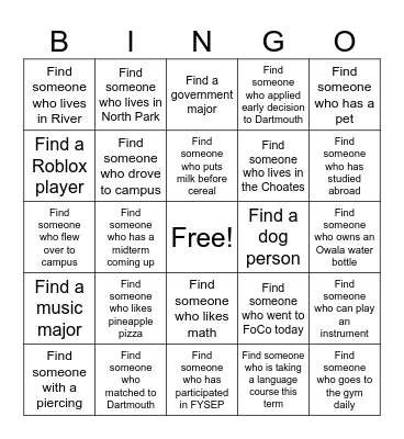QB WELCOME DINNER !!! Bingo Card