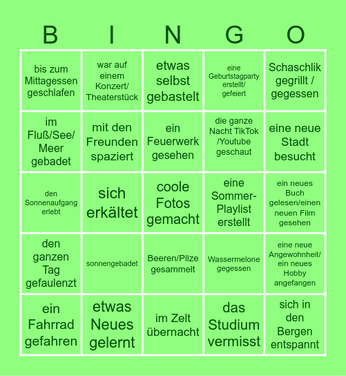 WIE HABE ICH MEINE SOMMERZEIT VERBRACHT? Bingo Card