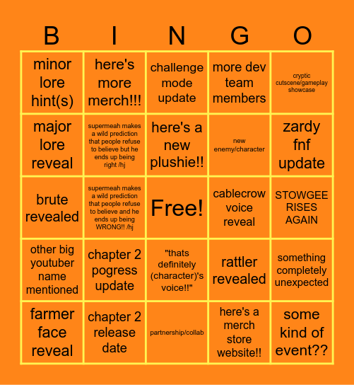ZARDYS CAVE ANNOUNCEMENT BINGO Card