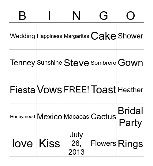 Heather's Bridal Bingo Card