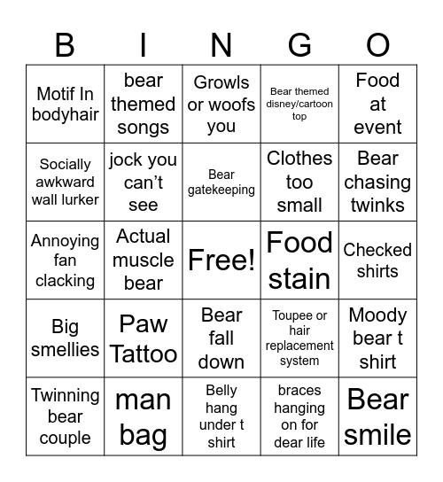 Bear bingo Card