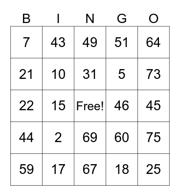 Family Weekend Bingo Card