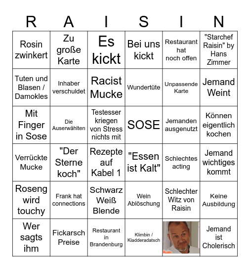 Frank Restaurins Bingo Card