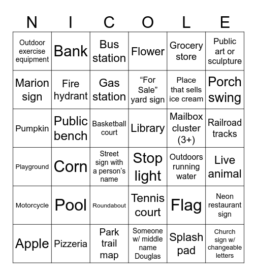 Bingo Date with Nicole Bingo Card