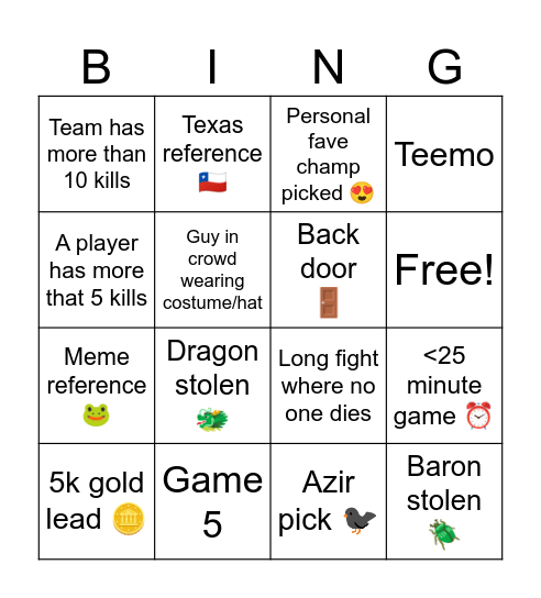 LTA Championship Bingo Card