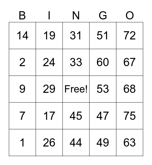 Family Weekend Bingo Card