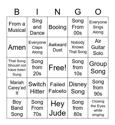 WC Karaoke Bingo Card