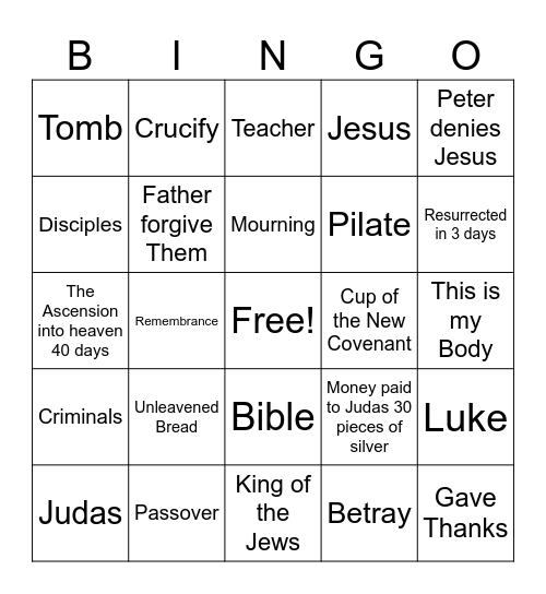 The Cross Bingo Card
