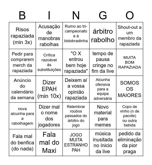 Bingo da Rapaziada Bingo Card