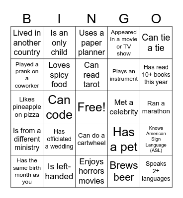 Find Someone Who... Bingo Card